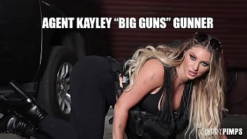 Big Tits Blonde Kayley Gunner saves her fellow agent Tommy Pistol! He gets to enjoy those big tits along with a blowjob. What a gal!